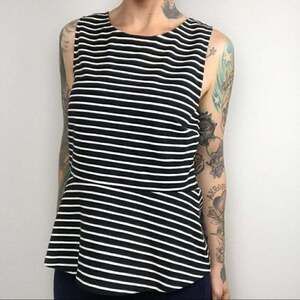 J. CREW Ponte Peplum Top in Stripe Black and White Size Small